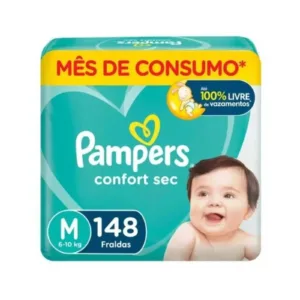 Fralda Pampers Confort Sec 12H M com 148 Unidades