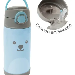 Garrafa térmica parede dupla com canudo gumy azul 400ml Buba Toys